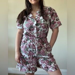 Vintage Floral Button-Up Romper